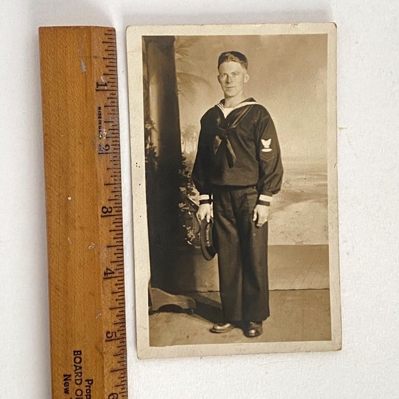 RPPC 1918 US Navy WWI Sailor Studio Portrait Pensacola AZO Divided Back Postcard - Picture 6 of 7